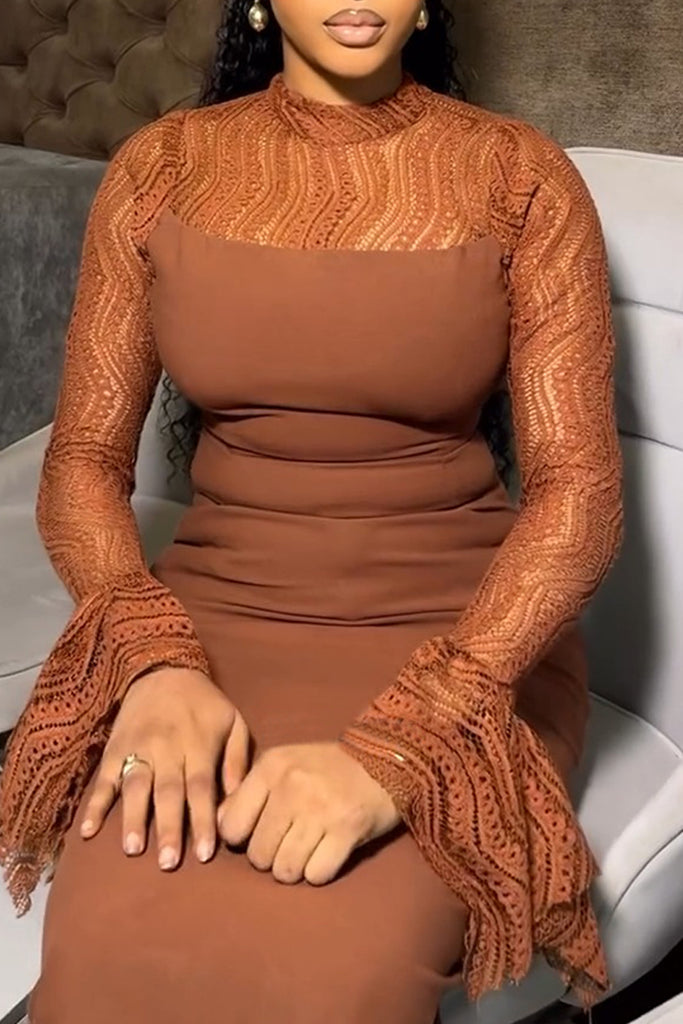 Elegant Solid Color Patchwork Half A Turtleneck Wrapped Skirt Dresses