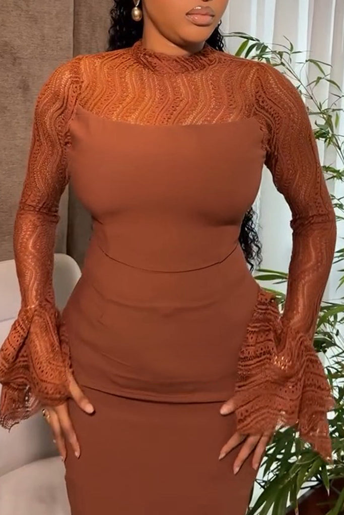 Elegant Solid Color Patchwork Half A Turtleneck Wrapped Skirt Dresses