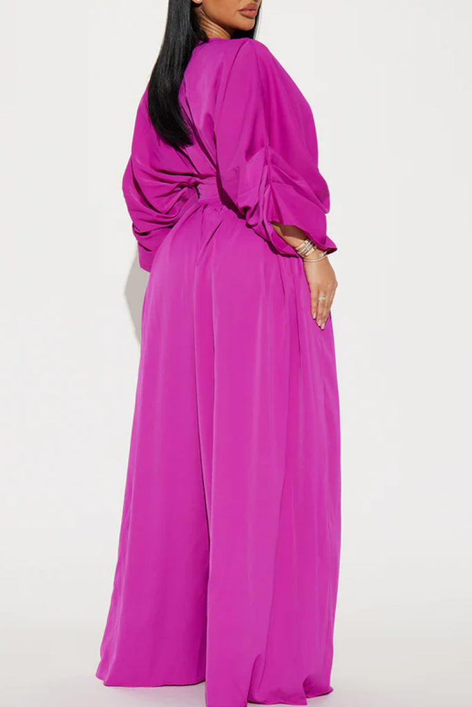 Casual Daily Solid Color Ruched V Neck Regular Jumpsuits