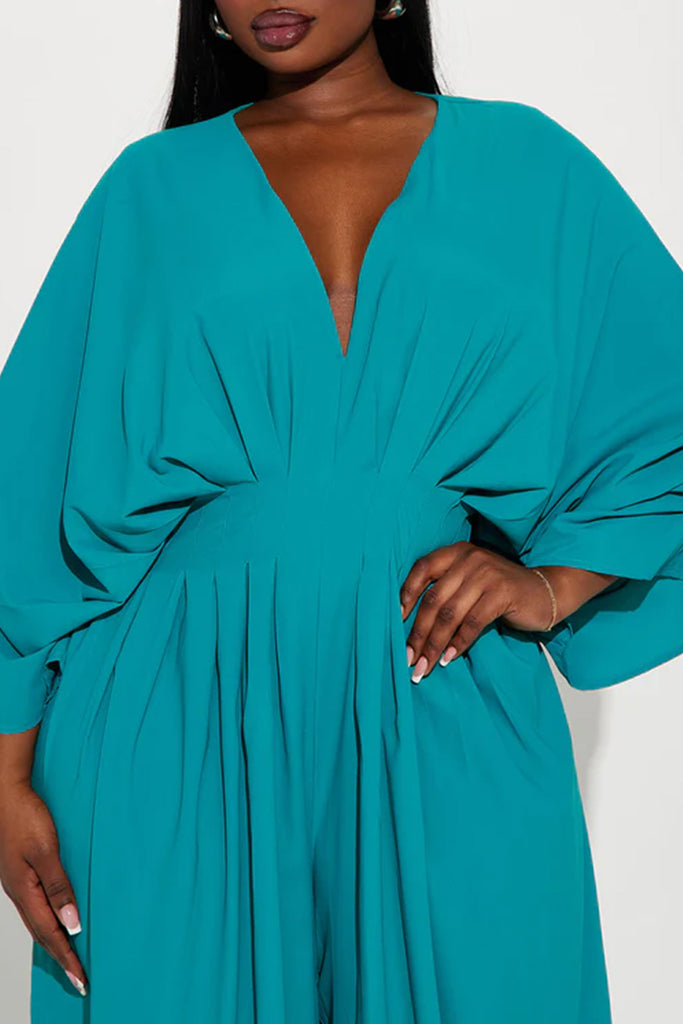 Casual Daily Solid Color Ruched V Neck Regular Jumpsuits
