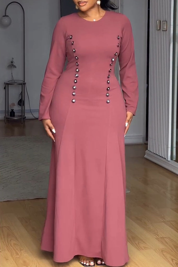 Casual Daily Elegant Solid Color Basic O Neck Long Dresses