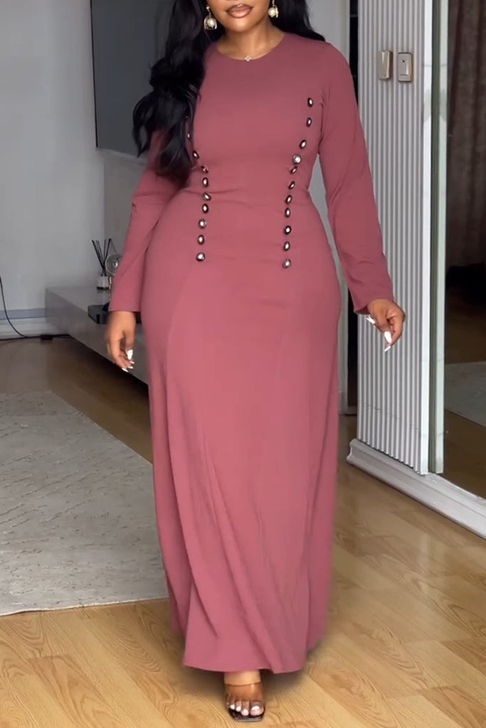 Casual Daily Elegant Solid Color Basic O Neck Long Dresses