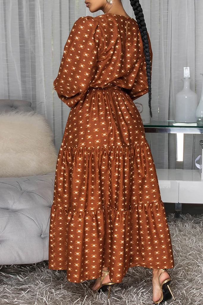 Casual Daily Print Basic O Neck Long Dresses