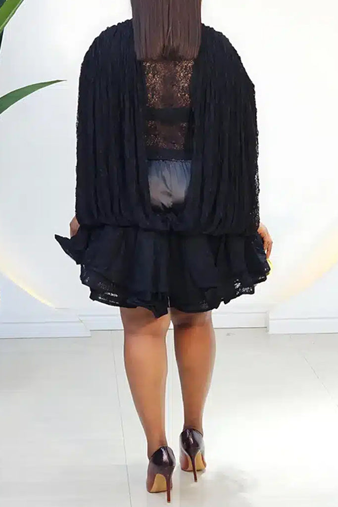 Sexy Party Solid Color Patchwork See-Through Half A Turtleneck Long Sleeve Two Pieces
