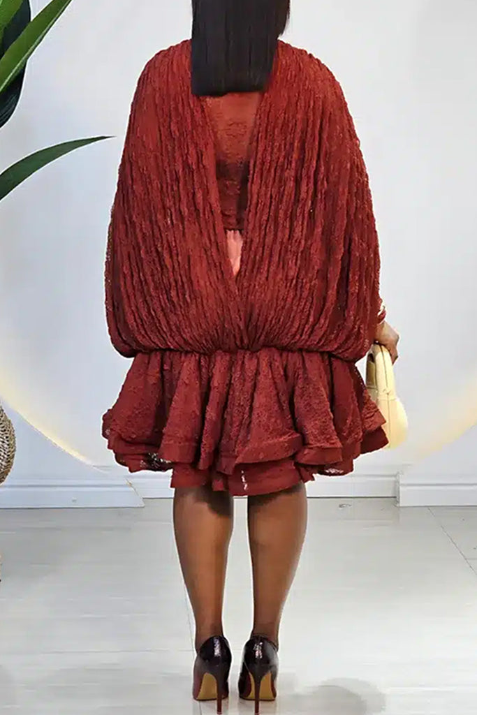 Sexy Party Solid Color Patchwork See-Through Half A Turtleneck Long Sleeve Two Pieces