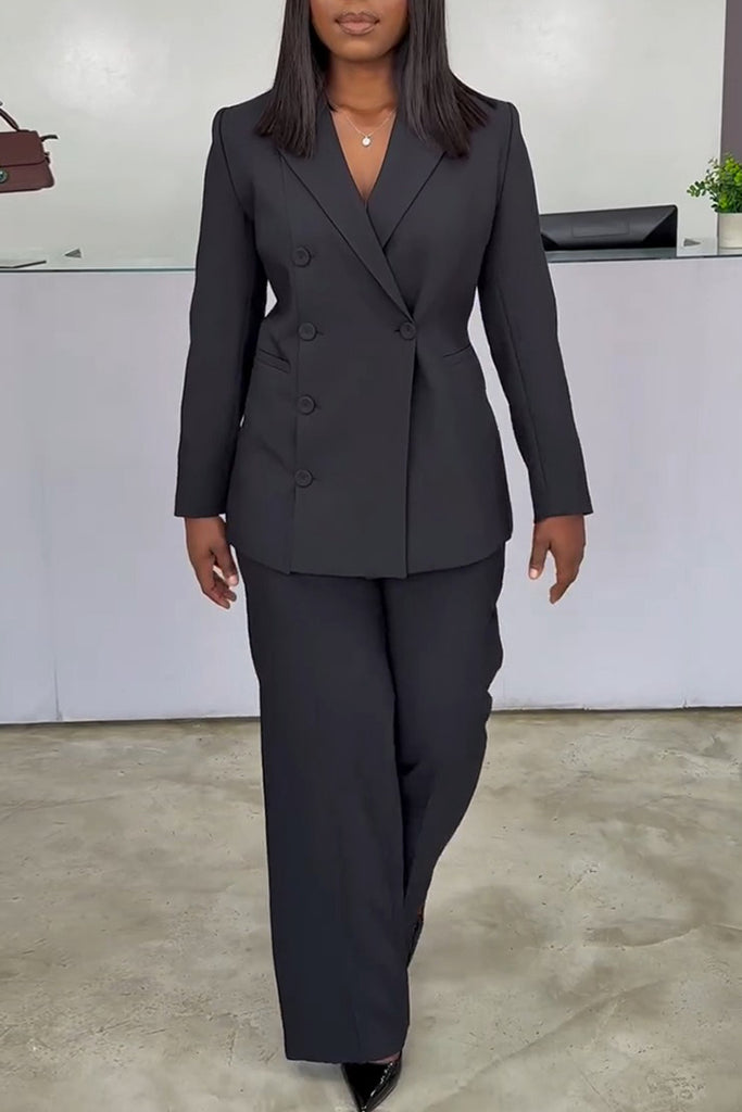 Casual Business Wear Daily Solid Color Buttons Turn-back Collar Long Sleeve Two Pieces