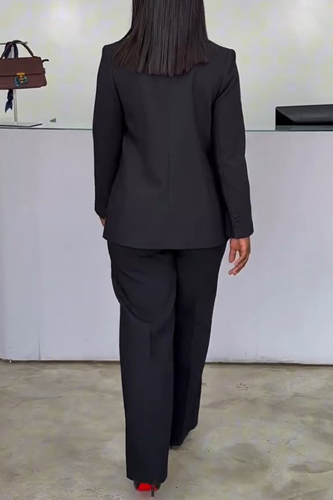 Casual Business Wear Daily Solid Color Buttons Turn-back Collar Long Sleeve Two Pieces