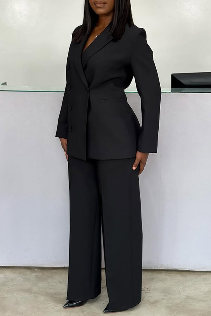 Casual Business Wear Daily Solid Color Buttons Turn-back Collar Long Sleeve Two Pieces