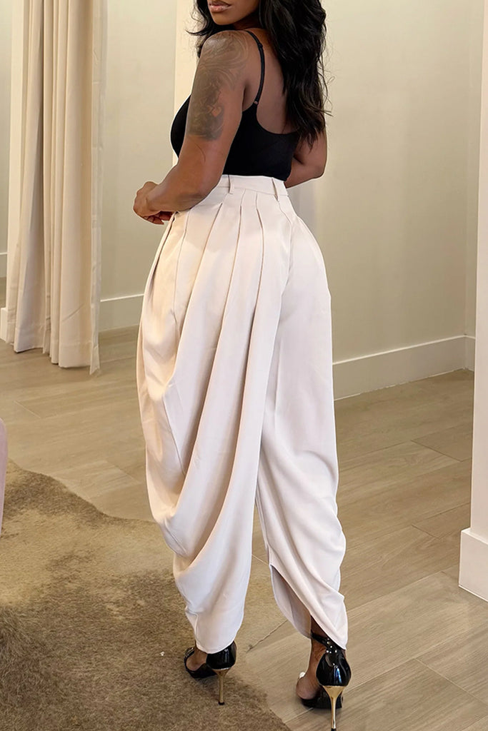 Casual Daily Solid Color Ruched Regular High Waist Conventional Solid Color Bottoms