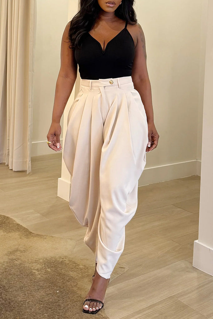 Casual Daily Solid Color Ruched Regular High Waist Conventional Solid Color Bottoms