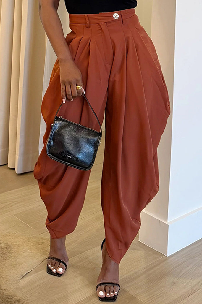 Casual Daily Solid Color Ruched Regular High Waist Conventional Solid Color Bottoms
