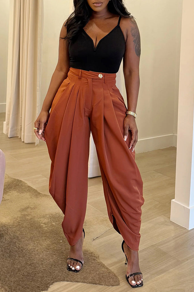 Casual Daily Solid Color Ruched Regular High Waist Conventional Solid Color Bottoms