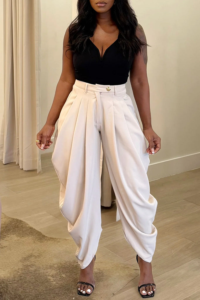 Casual Daily Solid Color Ruched Regular High Waist Conventional Solid Color Bottoms