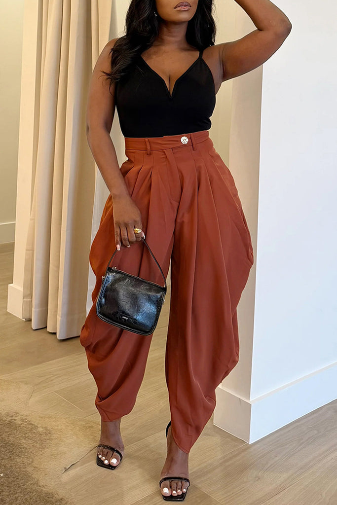 Casual Daily Solid Color Ruched Regular High Waist Conventional Solid Color Bottoms