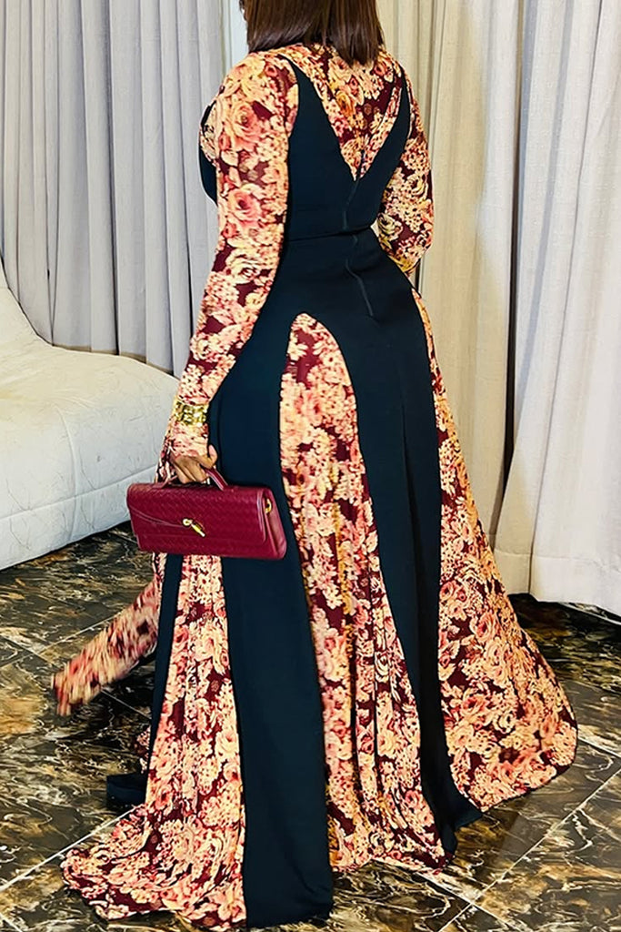 Casual Daily Print Patchwork O Neck Long Dresses