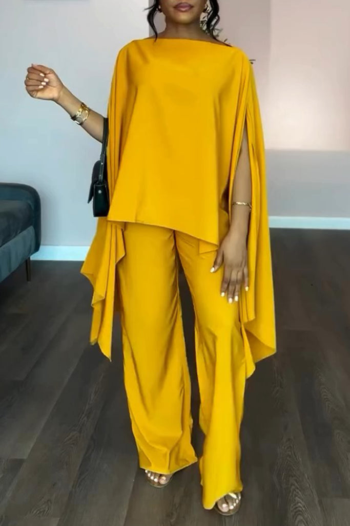 Casual Daily Solid Color Slit Boat Neck Long Sleeve Two Pieces