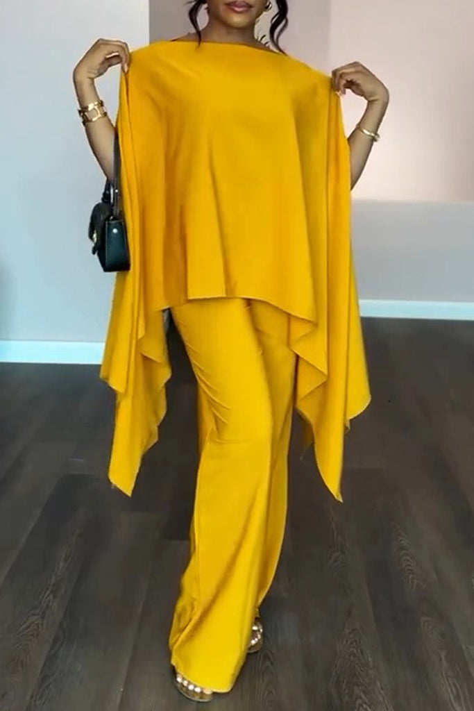 Casual Daily Solid Color Slit Boat Neck Long Sleeve Two Pieces