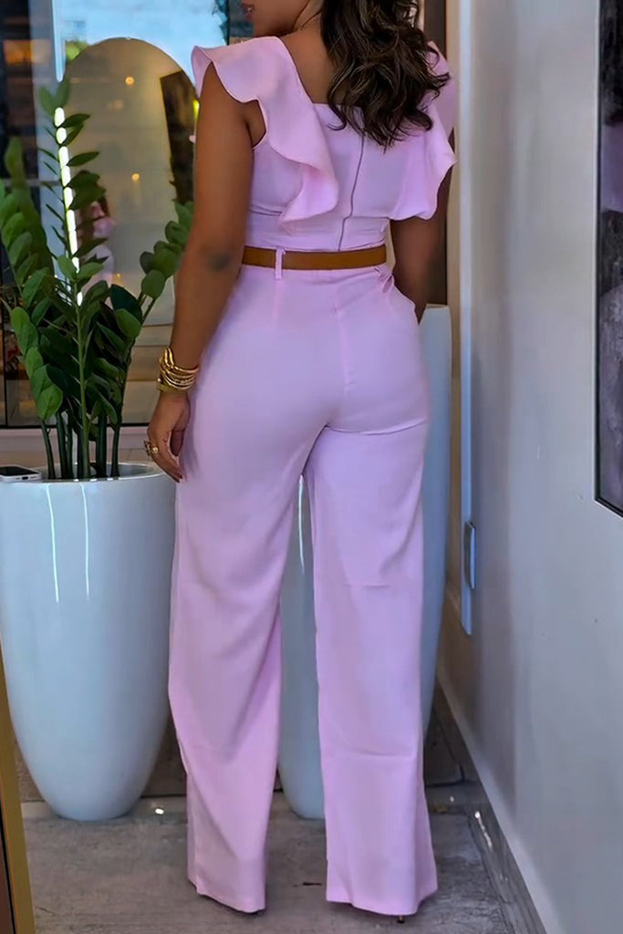 Casual Daily Solid Color Ruffle Square Neck Sleeveless Two Pieces (Without Belt)