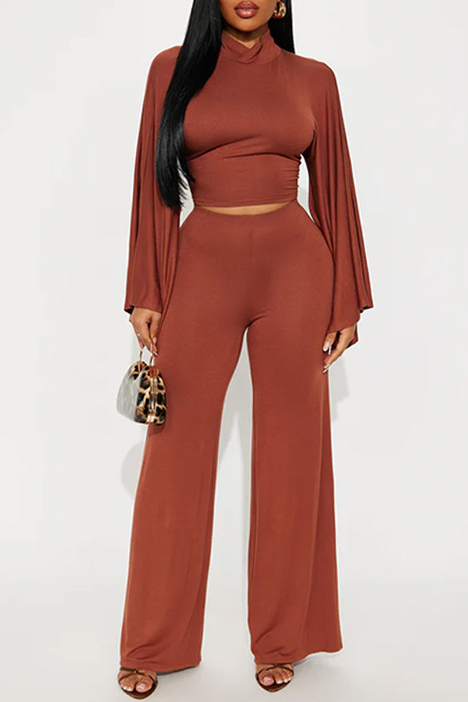 Casual Daily Solid Color Basic Half A Turtleneck Long Sleeve Two Pieces