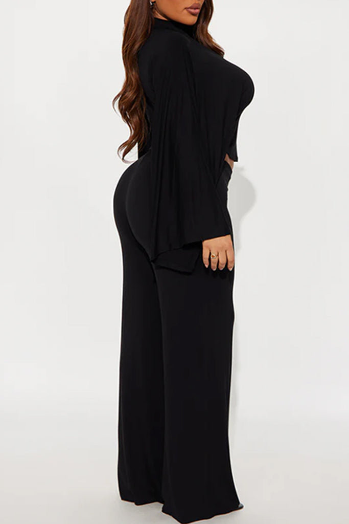 Casual Daily Solid Color Basic Half A Turtleneck Long Sleeve Two Pieces