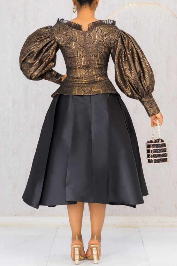 Party Celebrities Formal Elegant Print Lace Patchwork V Neck Long Sleeve Two Pieces
