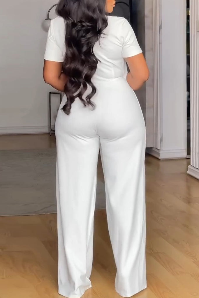 Casual Daily Solid Color Buttons Turndown Collar Regular Jumpsuits