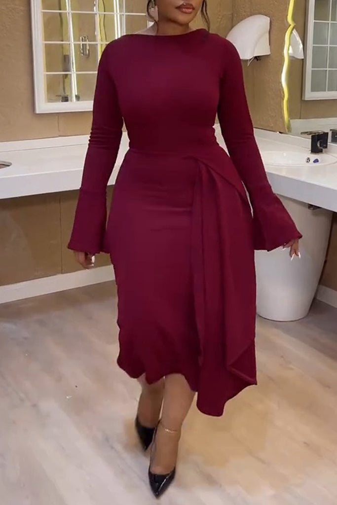 Casual Daily Solid Color Patchwork O Neck Long Sleeve Dresses