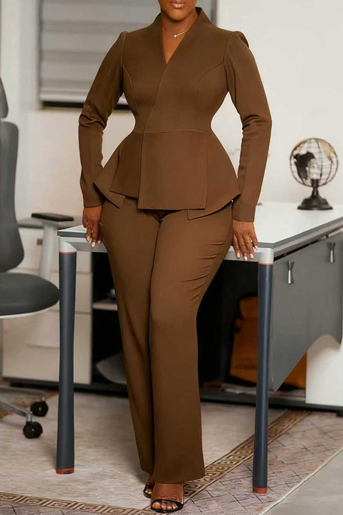 Casual Daily Solid Color Patchwork V Neck Long Sleeve Two Pieces