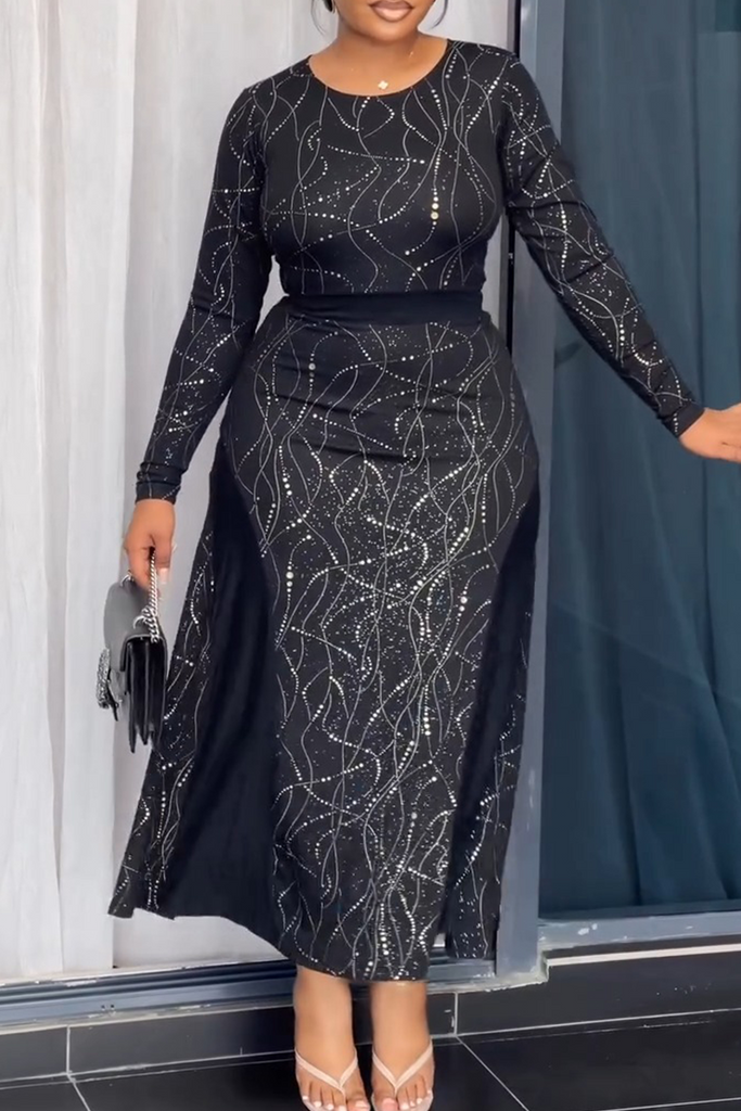 Casual Daily Print Patchwork O Neck Long Sleeve Dresses