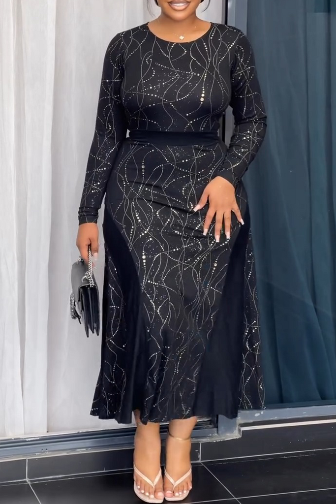 Casual Daily Print Patchwork O Neck Long Sleeve Dresses