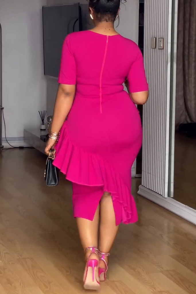 Casual Elegant Solid Color Ruffle Asymmetric Collar Long Dresses