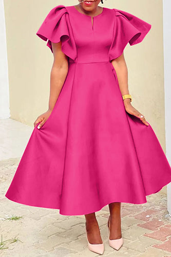 Elegant Short Sleeve Ruffled V-Neck Casual Maxi Dress