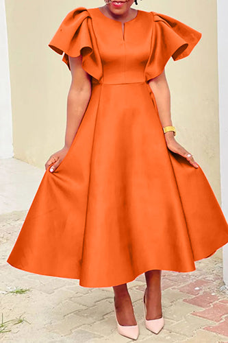 Elegant Short Sleeve Ruffled V-Neck Casual Maxi Dress
