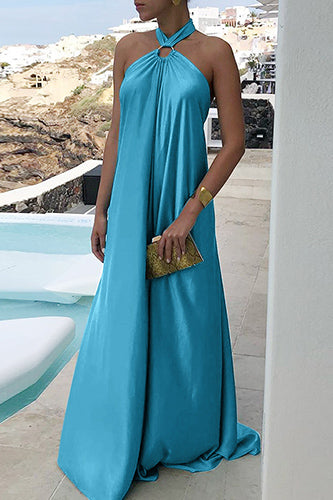 Sexy Sleeveless Party Long Robe Pleated Solid Color Maxi Dress