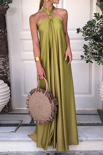 Sexy Sleeveless Party Long Robe Pleated Solid Color Maxi Dress