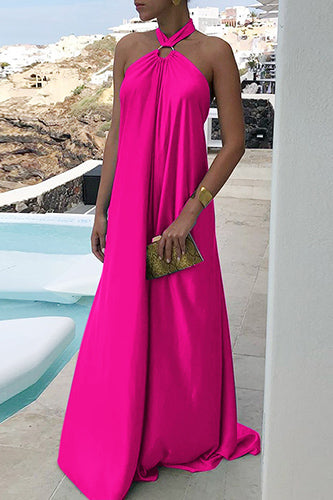 Sexy Sleeveless Party Long Robe Pleated Solid Color Maxi Dress