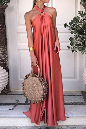 Sexy Sleeveless Party Long Robe Pleated Solid Color Maxi Dress