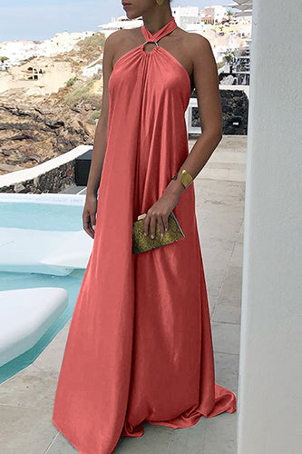 Sexy Sleeveless Party Long Robe Pleated Solid Color Maxi Dress