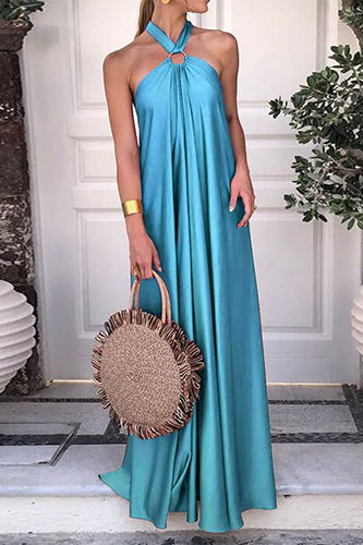 Sexy Sleeveless Party Long Robe Pleated Solid Color Maxi Dress