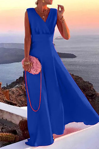 Sexy V-neck Sleeveless Party Sundress Solid Beach Maxi Long Dress