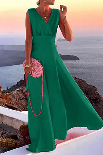 Sexy V-neck Sleeveless Party Sundress Solid Beach Maxi Long Dress