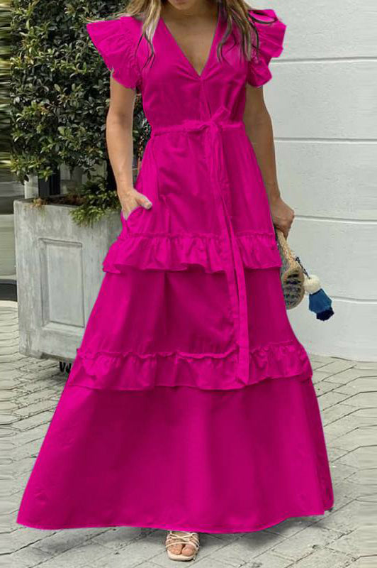 Casual V-Neck Solid Color Maxi Dress