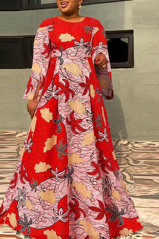 Vintage Patchwork Floral Printed Long Maxi Dress