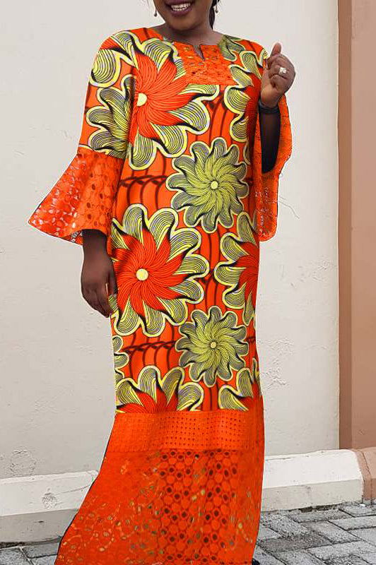 Vintage Lace Crochet Patchwork Printed Long Maxi Dress