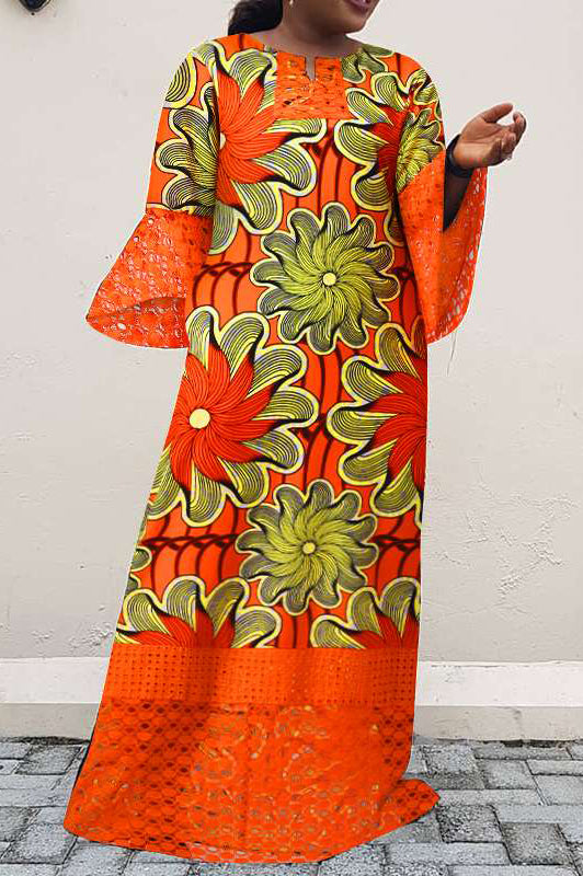 Vintage Lace Crochet Patchwork Printed Long Maxi Dress