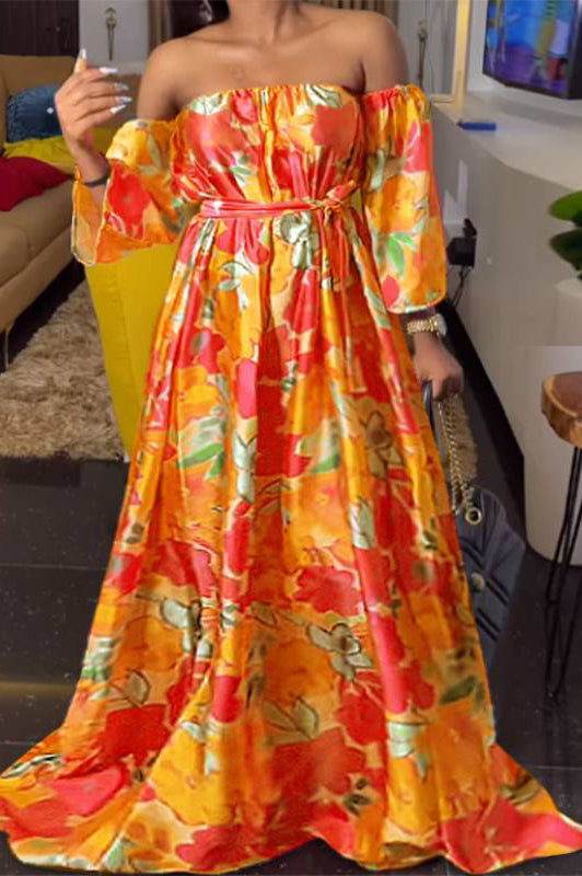 Elegant Floral Printed Sexy Off Shoulder Casual Maxi Dress