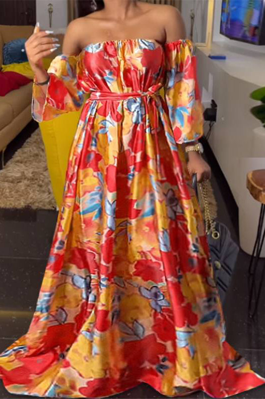 Elegant Floral Printed Sexy Off Shoulder Casual Maxi Dress