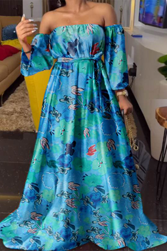 Elegant Floral Printed Sexy Off Shoulder Casual Maxi Dress