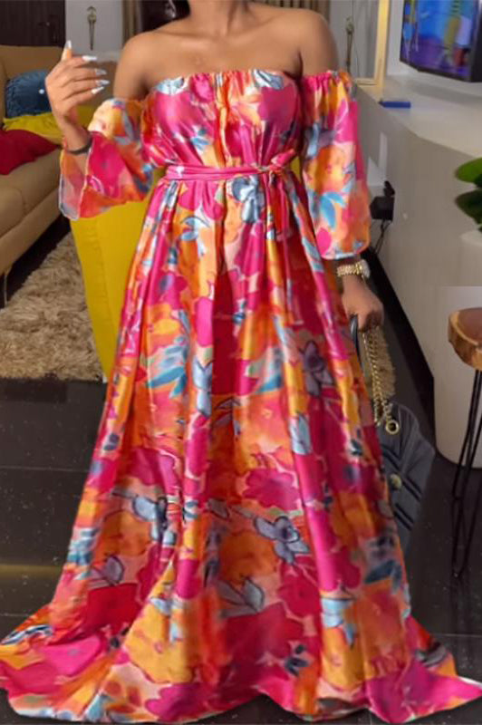 Elegant Floral Printed Sexy Off Shoulder Casual Maxi Dress