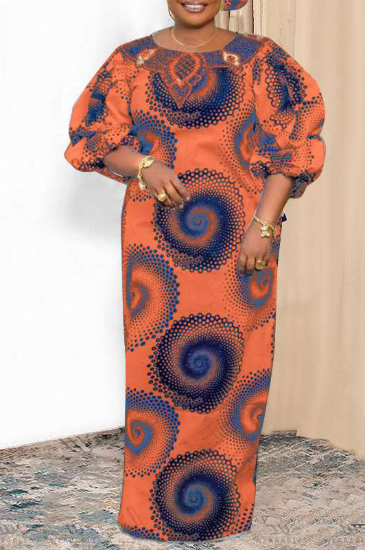 Vintage Long Lantern Sleeve Printed Sundress Casual Loose Party Maxi Dress
